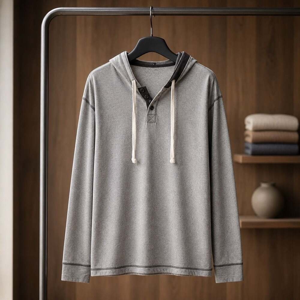 Ruff Hewn Men's Gray Button-Front Knit Henley Hoodie